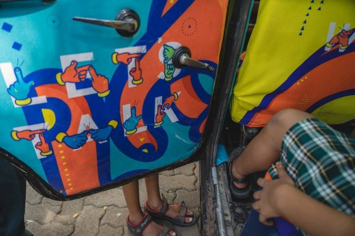 The cab was viewed by hearing impaired children from Rotary Sanskardham Academy. Images courtesy of TaxiFabric/Facebook. The cab was viewed by hearing impaired children from Rotary Sanskardham Academy. Images courtesy of TaxiFabric/Facebook.
