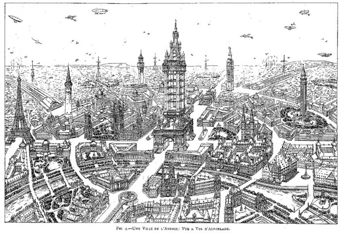 Future Street, 1911. A town of the future. View from an aeroplane. Eugène Hénard