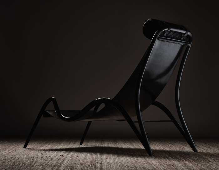 Lounge Chair: ebonite, rubber sheet, Amazonian fish leather